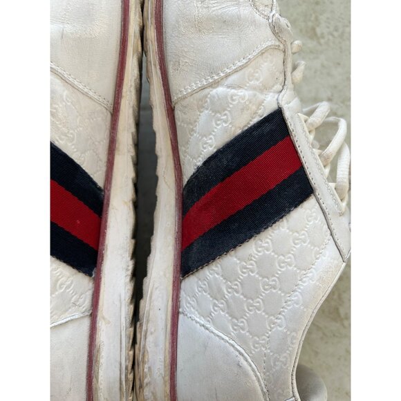 Gucci White Leather Sneakers With Red & Blue Stripes Size 10G - Picture 6 of 13